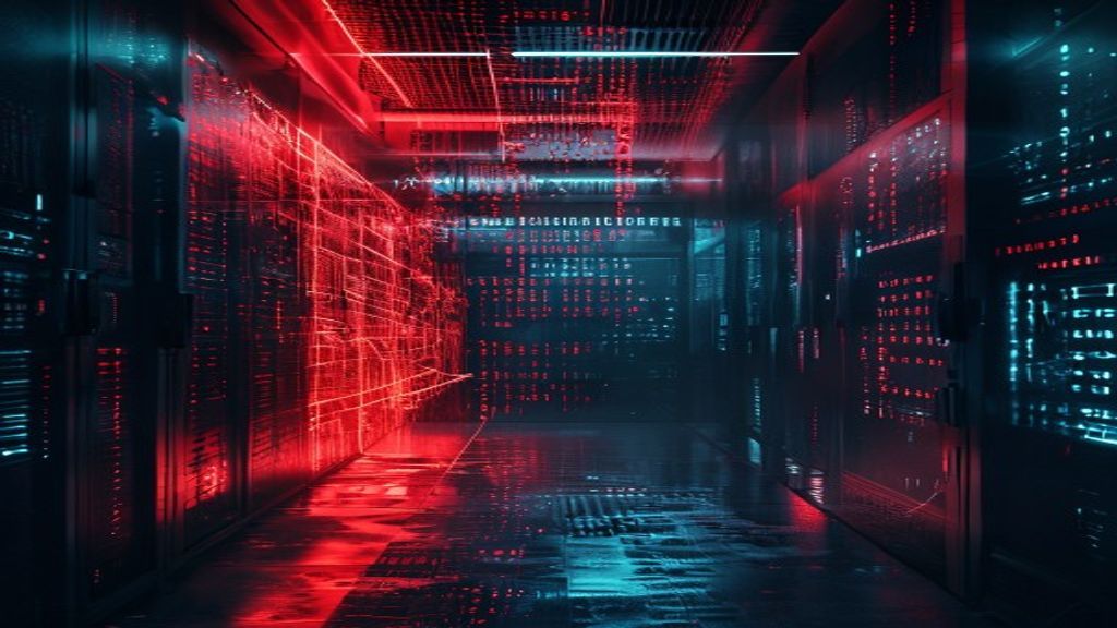 backdoor in cybersecurity exploit concept with glowing red digital portal and server infrastructure