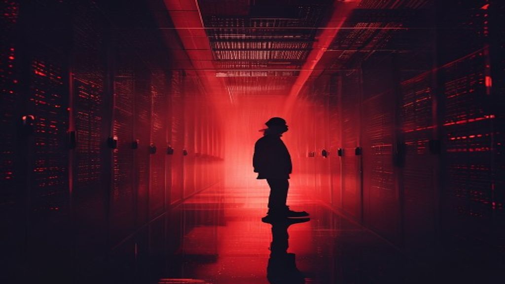 data breaches insider threats shown as silhouette office worker against glowing data servers